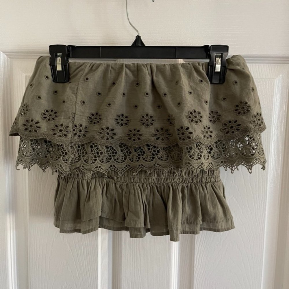 American Eagle Strapless Eyelet Embroidered Boho Top